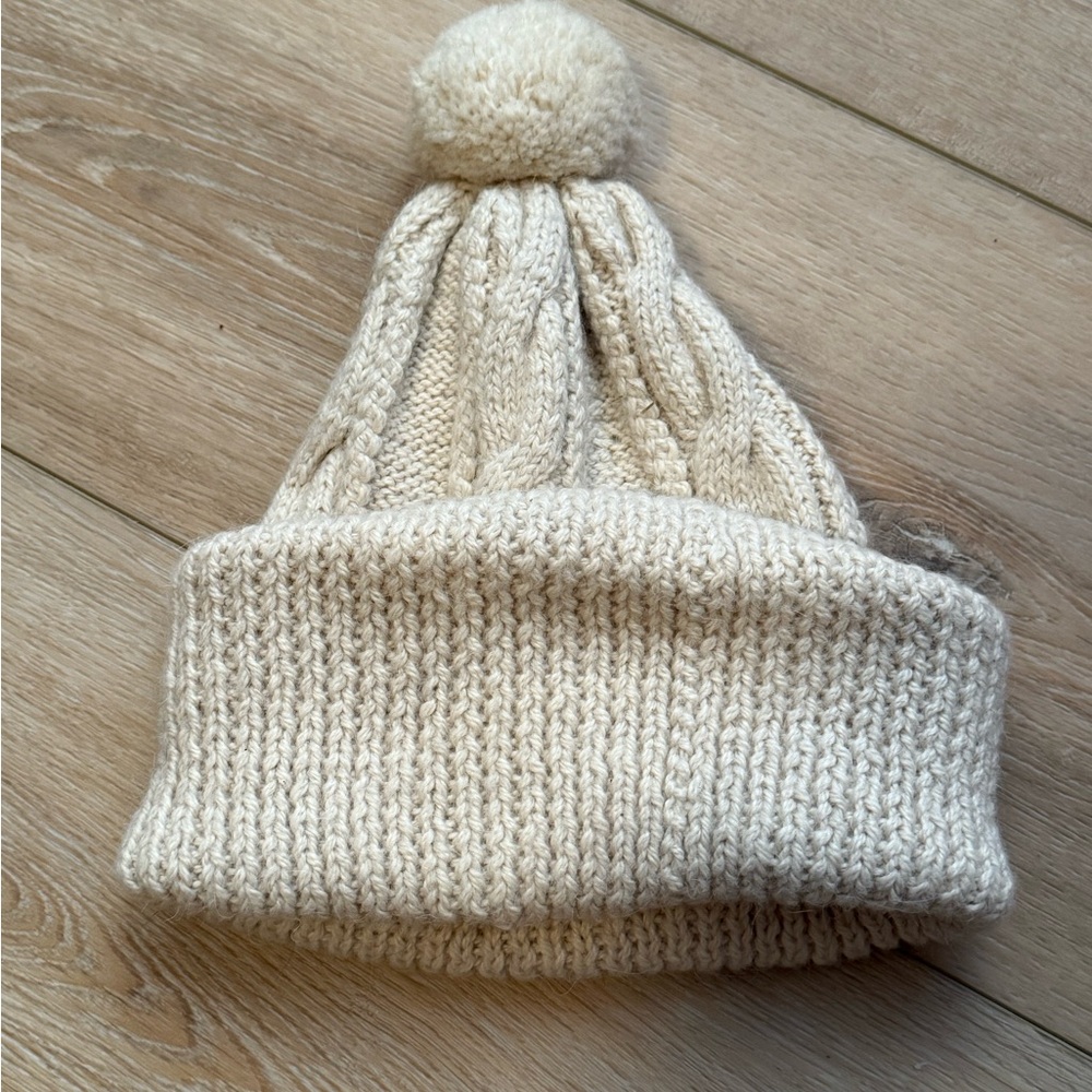 Donated - Cozy Cream Knit 100% Alpaca Pom-Pom Hat - Picture 4 of 5